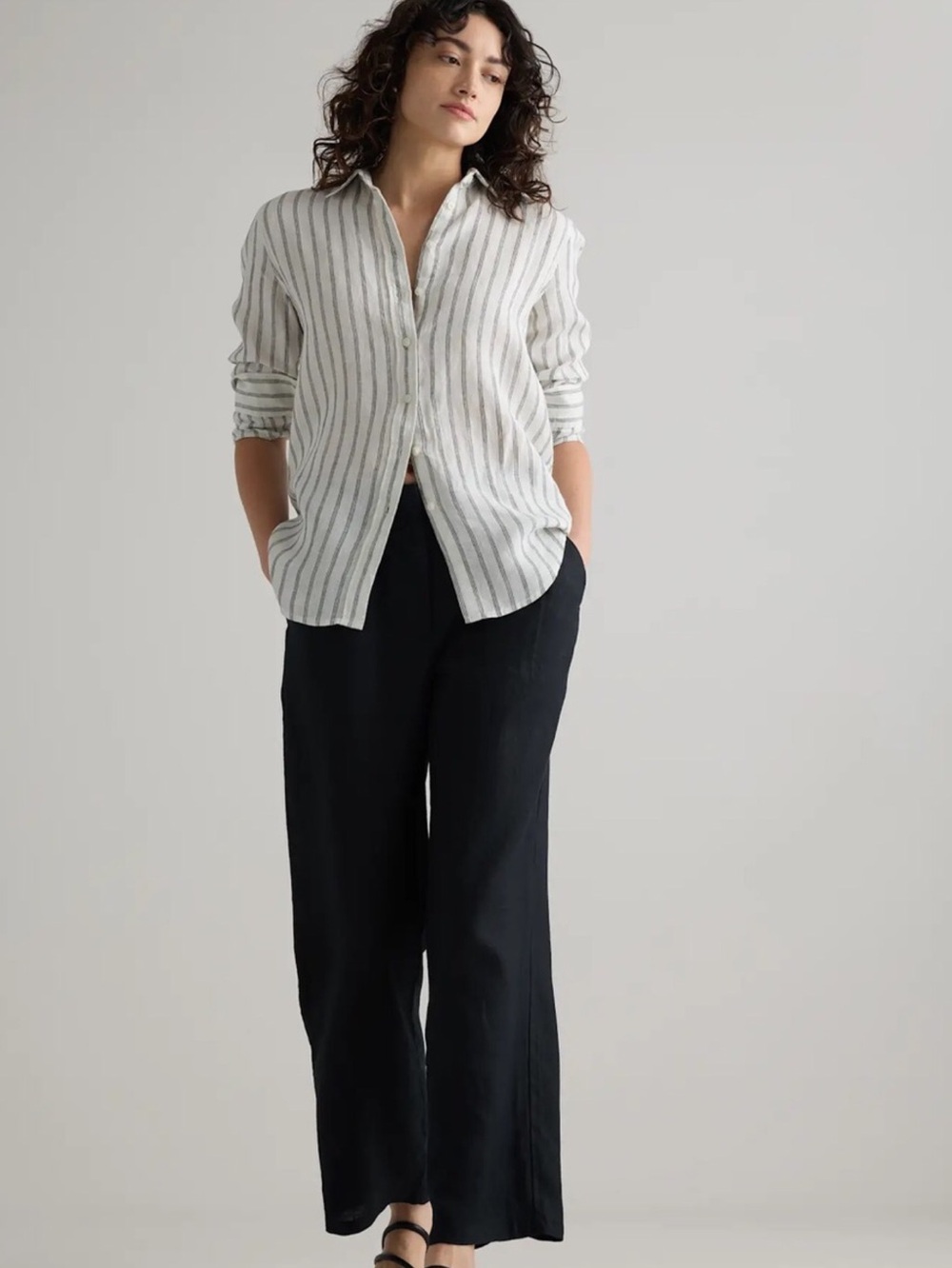 Quince 100% European Linen Pleated Trouser in Black Size 8